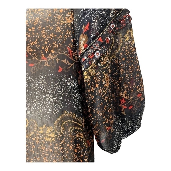 Patterson J Kincaid Sheer Boho Floral Slip Dress Tunic Gold Bead Accents Small - Picture 3 of 8